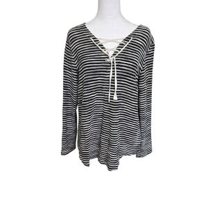 St.John's Bay Womens Chic Striped Lace-Up Top Size Large